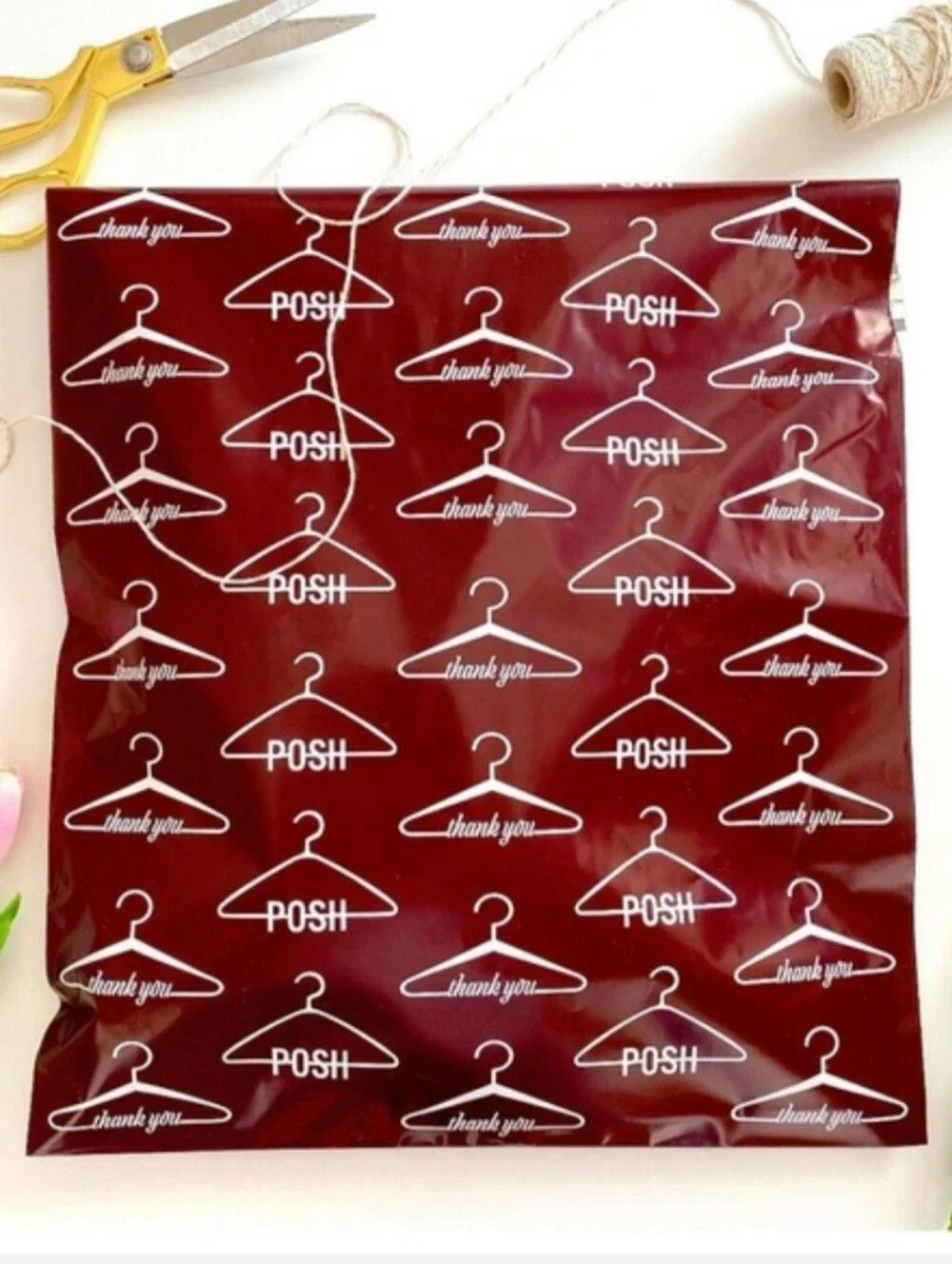 50 Posh Burgundy Poly Mailer with White Hanger Print